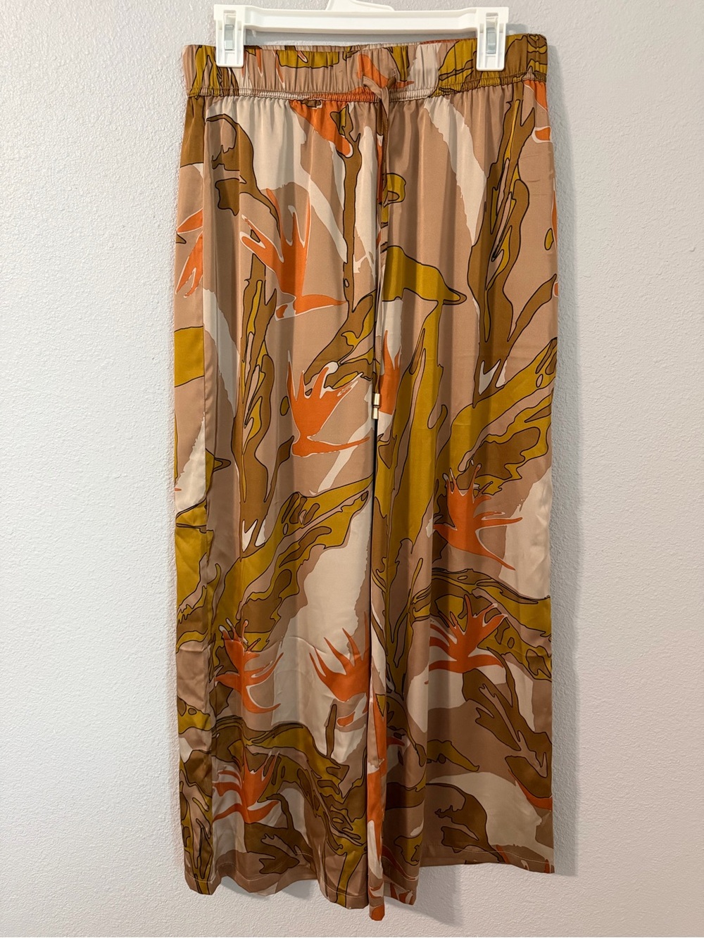 Adrianna Papell Bird of Paradise Satin Wide Leg Pants S Drawstring TropicalPrint